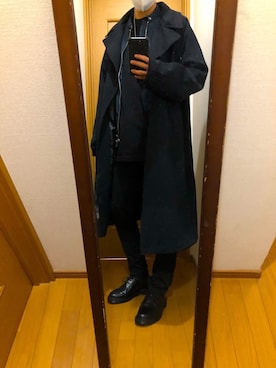 「INTER FACTORY（インターファクトリー）のWEARISTA tai × INTER FACTORY　パーツレスオーバーサイズトレンチコート（トレンチコート）」を使った、SUKEさん（メンズ・178cm）の冬コーディネート