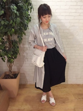 「DRESKIP（ドレスキップ）のアイテム（シャツワンピース）」を使った、mioさん（レディース・156cm）の夏コーディネート
