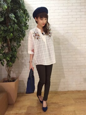「刺繍」｜「アイテム（アンサンブル）」を使った、mioさん（レディース・156cm）の夏コーディネート