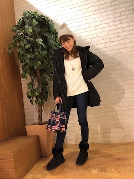 「DRESKIP（ドレスキップ）のアイテム（ニットキャップ/ビーニー）」を使った、mioさん（レディース・156cm）の冬コーディネート