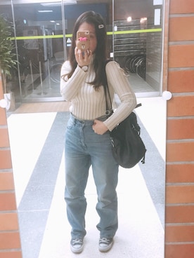 「アイテム（ヘアピン、ホワイト系）」を使った、つぼやん☺︎さん（レディース・156cm）の冬コーディネート