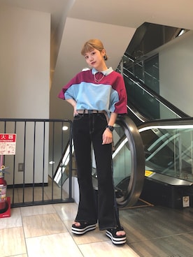 「X-girl（エックスガール）のBUTTERFLY COLLAR PIN（ブローチ/コサージュ）」を使った、林 奈実さん（レディース・154cm）の夏コーディネート