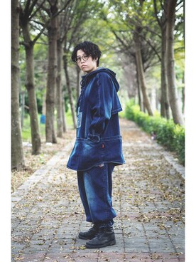 「GOOPiMADE」｜「アイテム（ブーツ）」を使った、季冠廷さん（メンズ・165cm）の冬コーディネート