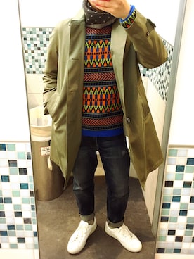 「MACKINTOSH PHILOSOPHY（ﾏｯｷﾝﾄｯｼｭ ﾌｨﾛｿﾌｨｰ）のアイテム（ステンカラーコート）」を使った、Hayakeeeenさん（メンズ・163cm）の冬コーディネート