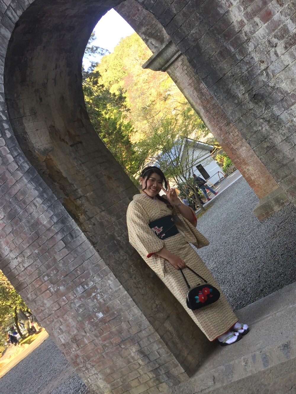 「着物、南禅寺、春コーデ、春休み、京都」｜「イロドリキョウトのアイテム（浴衣、オレンジ系）」を使った、meguさん（レディース・159cm）の春コーディネートの1枚目の写真