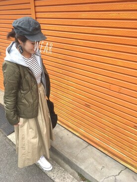 「BEAMS BOY（ビームスボーイ）のアイテム（ナイロンジャケット）」を使った、a:mingさん（レディース・159cm）の春コーディネート