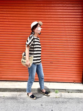 「ZOZO（ゾゾ）のスリムテーパードデニムパンツ［WOMEN］（デニムパンツ）」を使った、a:mingさん（レディース・160cm）の夏コーディネート