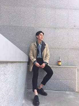 「menswear」｜「アイテム（ライダースジャケット）」を使った、고경민さん（メンズ・182cm）の冬コーディネート