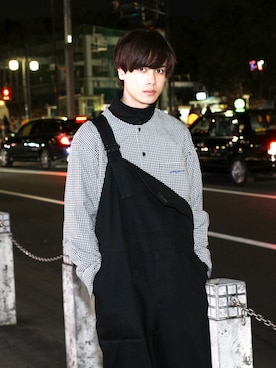 「MILKBOY」｜「アイテム（オールインワン・サロペット）」を使った、シェーン真人 さん（メンズ・180cm）の冬コーディネート