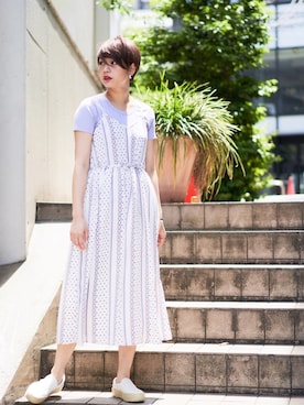 「ラベンダー」｜「アイテム（スリッポン）」を使った、naomiさん（レディース・168cm）の夏コーディネート