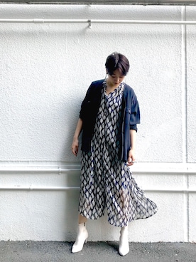 「ノーカラーシャツ」｜「アイテム（ミリタリージャケット）」を使った、naomiさん（レディース・168cm）の夏コーディネート