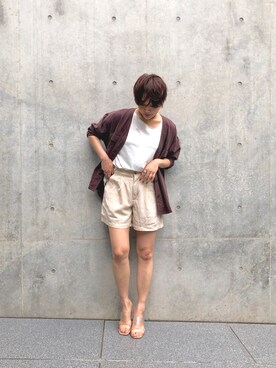 「ノーカラーシャツ」｜「アイテム（ミリタリージャケット）」を使った、naomiさん（レディース・168cm）の夏コーディネート