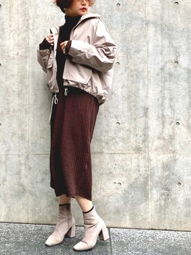 「シースルー」｜「アイテム（マウンテンパーカー）」を使った、naomiさん（レディース・168cm）の冬コーディネート