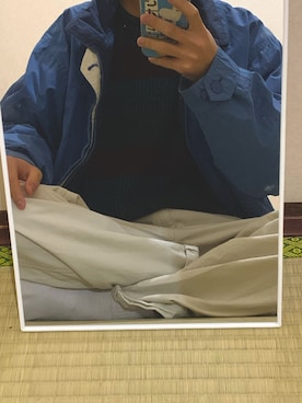 「ブルー x ホワイト」｜「アイテム（ブルゾン）」を使った、たいやきさん（メンズ・172cm）の秋コーディネート