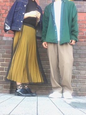 「カップル」｜「アイテム（デニムジャケット）」を使った、 n aさん（レディース・155cm）の秋コーディネート