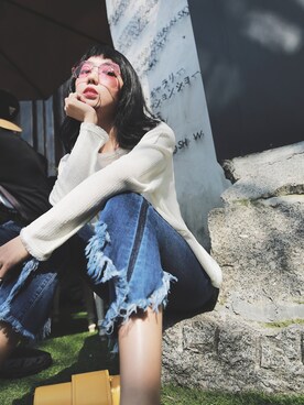 「MISS MALINAのアイテム（トップス、ホワイト系）」を使った、MARIA 玛玛莉丫さん（レディース）の春コーディネート