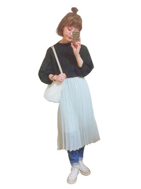 「LOWRYS FARM（ローリーズファーム）のシフォンプリーツスカート　713473（スカート）」を使った、ナツミさん（レディース・158cm）の冬コーディネート