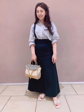 「LOWELL things（ロウェル　シングス）のLegacy/レザー2WAYオープントートバッグ mini（トートバッグ）」を使った、みささん（レディース・153cm）の春コーディネート