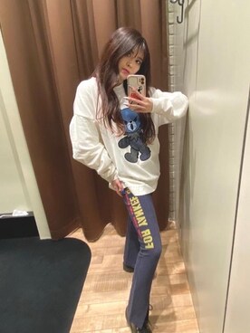 「HYSTERIC GLAMOUR（ヒステリックグラマー）のDIZZY&MILKY フレアパンツ（その他パンツ）」を使った、NANAMIさん（レディース・160cm）の春コーディネート