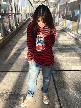 「ロンt」｜「アイテム（アクセサリー）」を使った、NANAMIさん（レディース・160cm）の秋コーディネート