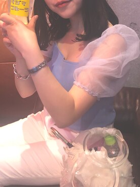 「アイテム（チューブトップ、ブルー系）」を使った、りさん（レディース・153cm）の秋コーディネート