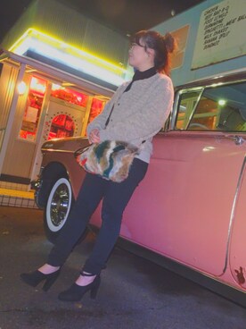 「GU（ジーユー）の（GU）スキニーフィットジーンズ（MEN ⁄ ジーンズ）」を使った、MANAKAさん（レディース・155cm）の冬コーディネート