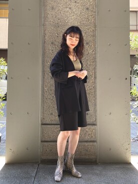 「mystic（ミスティック）のアイテム（ノーカラージャケット）」を使った、asami ogawaraさん（レディース・162cm）の秋コーディネート