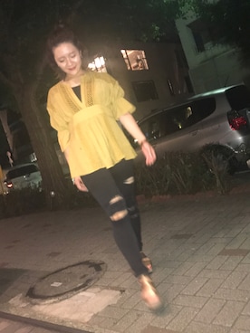 「JEANASIS（ジーナシス）のDENIMシルキースキニーパンツ/715842 （デニムパンツ）」を使った、y♡さん（レディース・159cm）の夏コーディネート