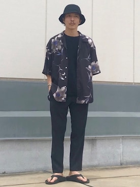 「JUNRED（ジュンレッド）のアイテム（サンダル）」を使った、todaさん（メンズ・165cm）の夏コーディネート