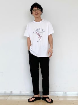 「JUNRED（ジュンレッド）のアイテム（サンダル）」を使った、todaさん（メンズ・165cm）の夏コーディネート