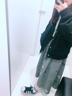 「Aymmy in the batty girls（エイミーインザバッティーガール）のELEVEN ツイルジャケット（ブルゾン、ブラック系）」を使った、ノドリさん（レディース・148cm）の冬コーディネート