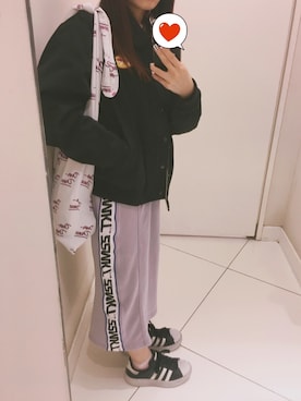 「Aymmy in the batty girls（エイミーインザバッティーガール）のELEVEN ツイルジャケット（ブルゾン、ブラック系）」を使った、ノドリさん（レディース・148cm）の春コーディネート
