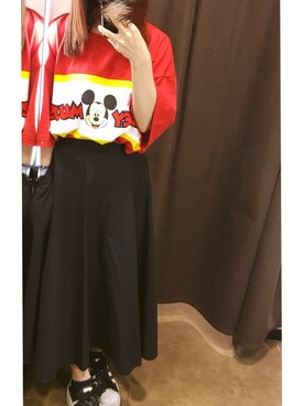 「UNIQLO（ユニクロ）のアイテム（スカート、ブラック系）」を使った、ノドリさん（レディース・148cm）の春コーディネート