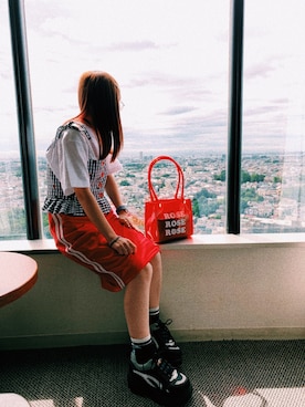 「Aymmy in the batty girls（エイミーインザバッティーガール）のアイテム（バッグ、レッド系）」を使った、ノドリさん（レディース・148cm）の夏コーディネート