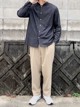 「ノーカラーシャツ」｜「アイテム（アナログ腕時計）」を使った、ゆんたろうさん（メンズ・183cm）の秋コーディネート