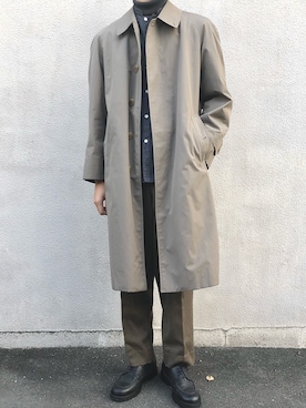 「グレーコーデ」｜「アイテム（ステンカラーコート）」を使った、ゆんたろうさん（メンズ・183cm）の冬コーディネート