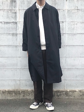 「Steven Alan」｜「アイテム（ステンカラーコート）」を使った、ゆんたろうさん（メンズ・183cm）の冬コーディネート