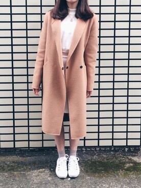 「H&M（エイチ・アンド・エム）のアイテム（ニット/セーター、ホワイト系）」を使った、혁선이さん（レディース・154cm）の冬コーディネート
