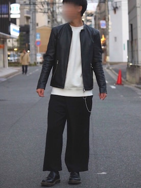 「417 EDIFICE（フォーワンセブンエディフィス）のアイテム（ライダースジャケット）」を使った、ユウさん（メンズ・170cm）の秋コーディネート
