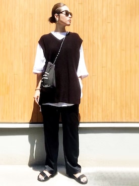 「knock through abstraction（ノックスルーアブストラクション）のアイテム（バッグ）」を使った、Rita.05さん（レディース・157cm）の夏コーディネート