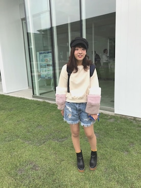 「one after another NICE CLAUP（ワンアフターアナザーナイスクラップ）のアイテム（キャスケット）」を使った、つるたあみさん（レディース・155cm）の秋コーディネート
