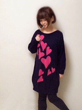 「ネイビー×ピンク」｜「アイテム（アクセサリー）」を使った、やちこさん（レディース・151cm）の冬コーディネート