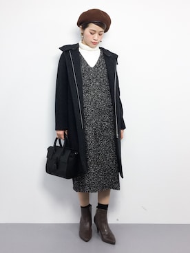 「ADAM ET ROPE'（アダムエロペ）のアイテム（ハンチング/ベレー帽）」を使った、isaさん（レディース・155cm）の冬コーディネート