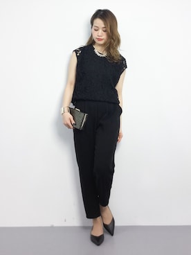 「パーティー」｜「アイテム（サロペット/オーバーオール）」を使った、isaさん（レディース・155cm）の冬コーディネート