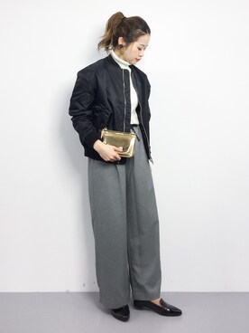 「ウエストイン」｜「アイテム（MA-1）」を使った、isaさん（レディース・155cm）の冬コーディネート