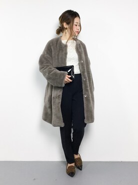 「SpRay（スプレイ）のアイテム（ノーカラージャケット）」を使った、isaさん（レディース・155cm）の冬コーディネート
