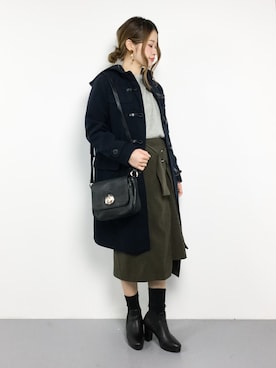 「ラップスカート」｜「アイテム（ダッフルコート）」を使った、isaさん（レディース・155cm）の冬コーディネート