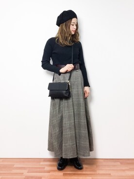 「ウエストイン」｜「アイテム（ハンチング/ベレー帽）」を使った、isaさん（レディース・155cm）の冬コーディネート