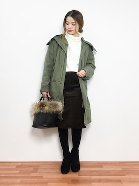 「TODAYFUL（トゥデイフル）のアイテム（モッズコート）」を使った、isaさん（レディース・155cm）の冬コーディネート