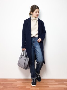 「ADAM ET ROPE'（アダムエロペ）のアイテム（チェスターコート）」を使った、isaさん（レディース・155cm）の冬コーディネート